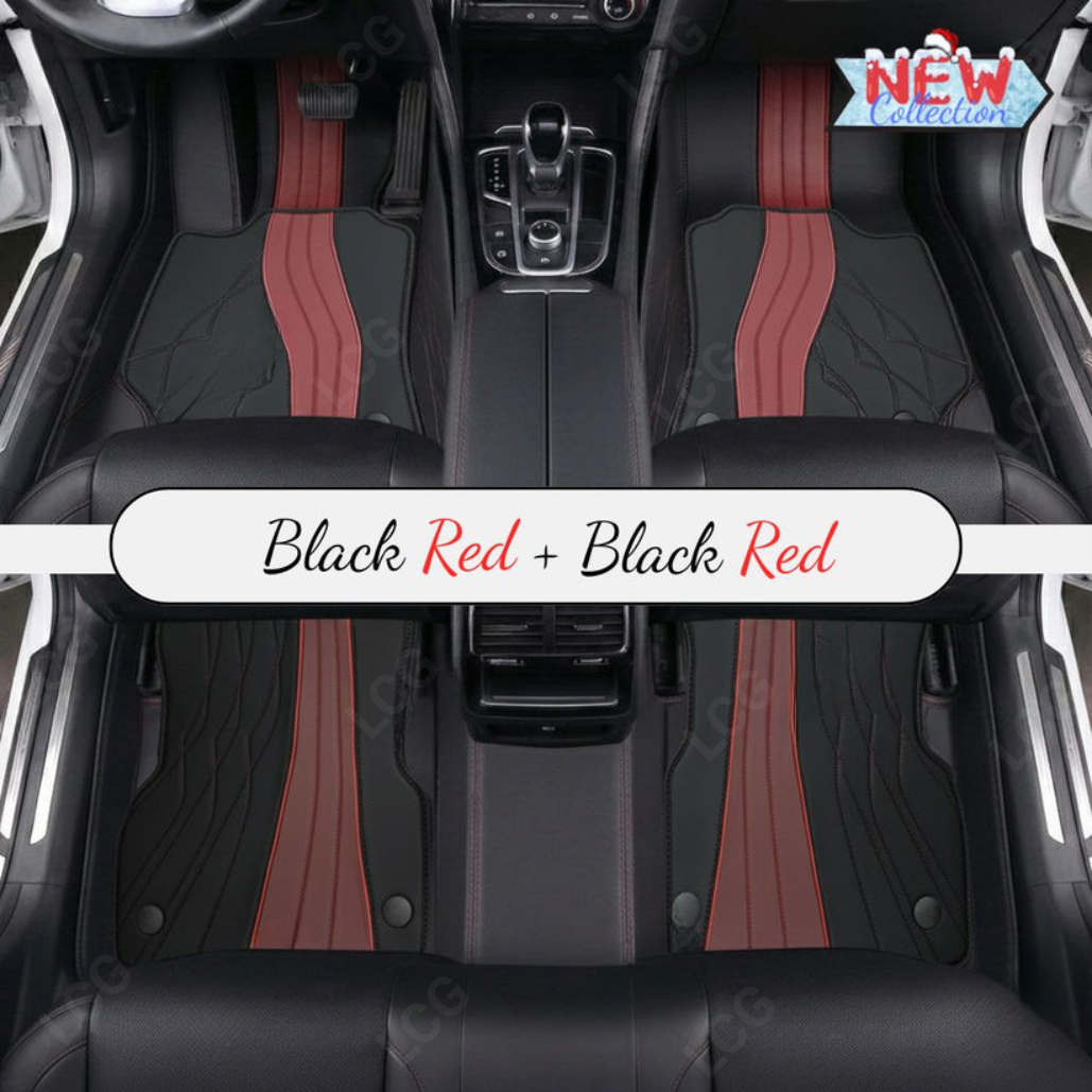 BLACK AND RED PATTERN DOUBLE LAYER PREMIUM CAR MATS SET