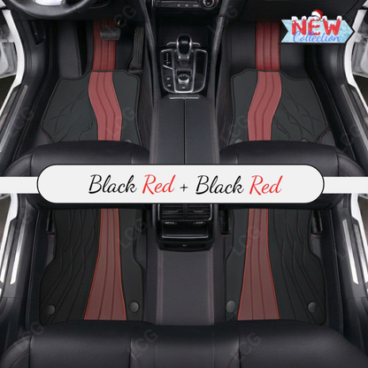 BLACK AND RED PATTERN DOUBLE LAYER PREMIUM CAR MATS SET