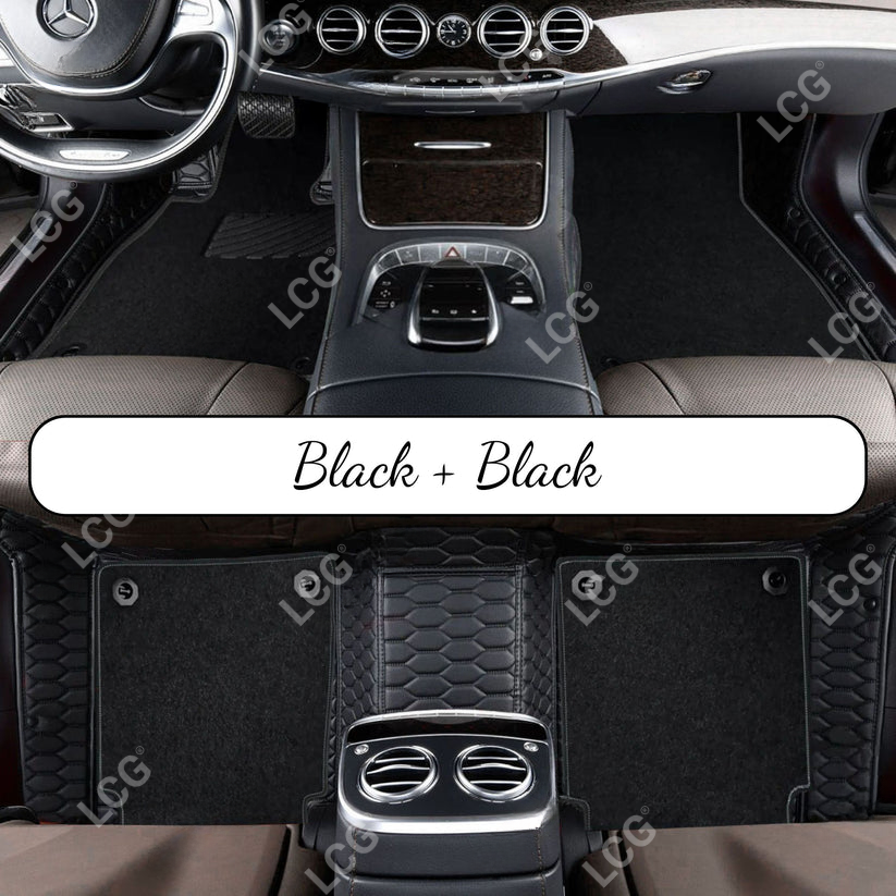 BLACK & BLACK STITCHING HONEYCOMB BASE DOUBLE LAYER CAR MAT SET