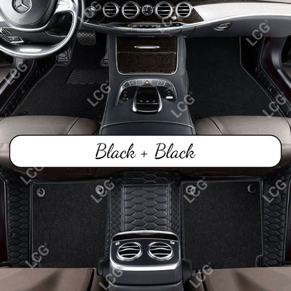 BLACK & BLACK STITCHING HONEYCOMB BASE DOUBLE LAYER CAR MAT SET