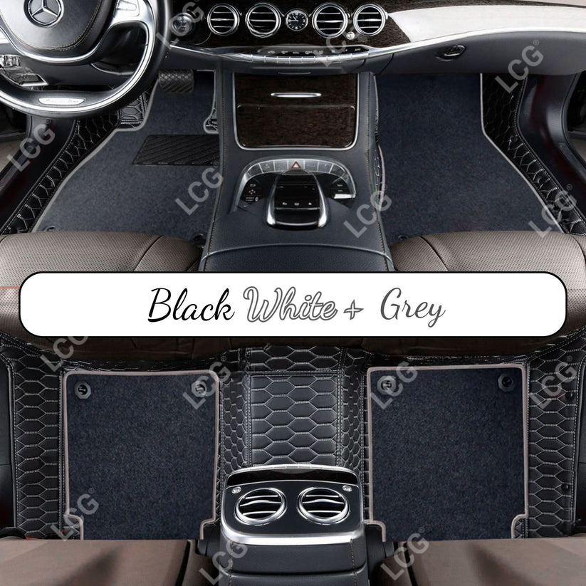 BLACK & RED STITCHING HONEYCOMB BASE DOUBLE LAYER CAR MAT SET