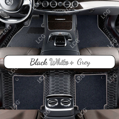 BLACK & RED STITCHING HONEYCOMB BASE DOUBLE LAYER CAR MAT SET