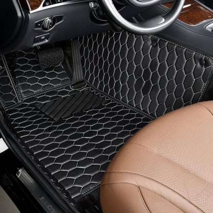 BLACK & WHITE STITCHING HONEY COMB LUXURY CAR MATS SET