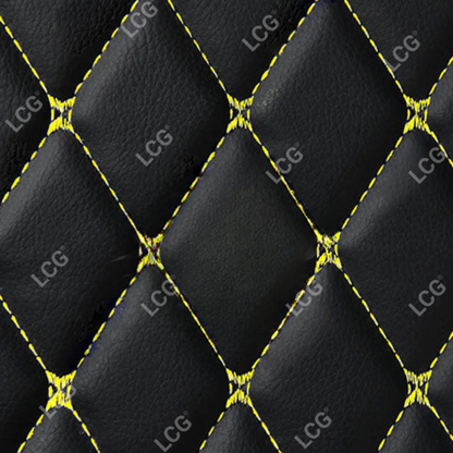 BLACK & YELLOW STITCHING DIAMOND LUXURY BASE TRUNK CAR MATS SET