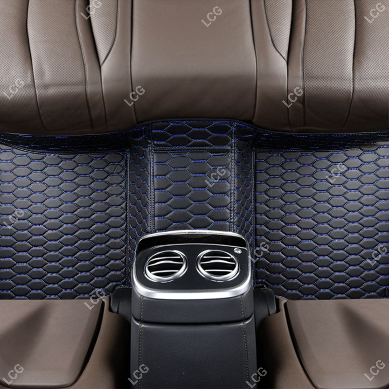 BLACK & BLUE STITCHING HONEY COMB LUXURY CAR MATS SET