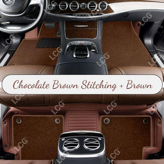CHOCOLATE BROWN STRIPE BASE WITH BROWN TOP CARPET DOUBLE LAYER CAR MAT SET