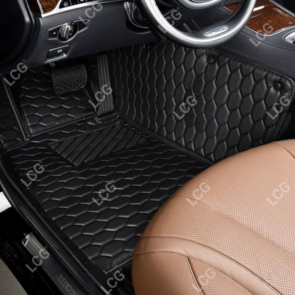 BLACK & BLACK STITCHING HONEY COMB LUXURY CAR MATS SET