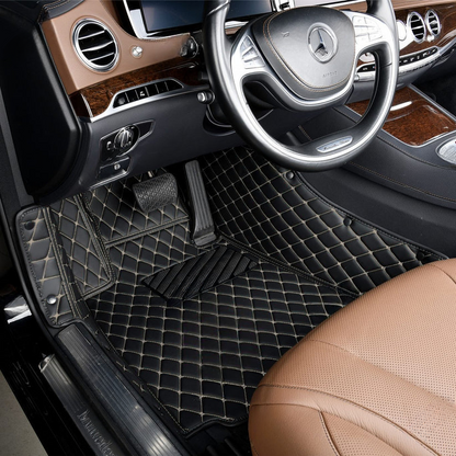 BLACK & BEIGE DIAMOND PATTERN CAR MATS SET