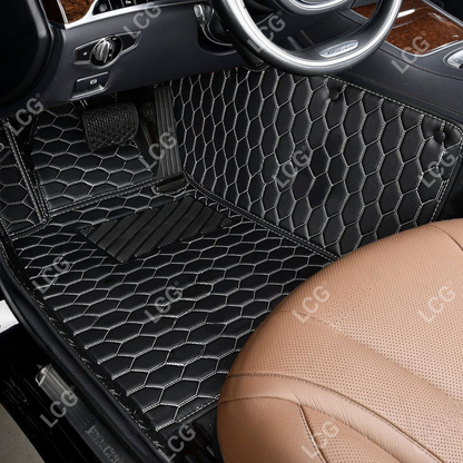 BLACK & WHITE STITCHING HONEY COMB LUXURY CAR MATS SET