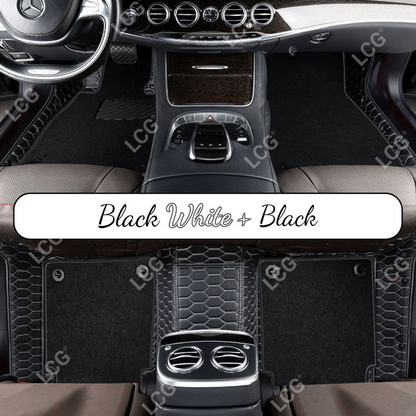BLACK & RED STITCHING HONEYCOMB BASE DOUBLE LAYER CAR MAT SET