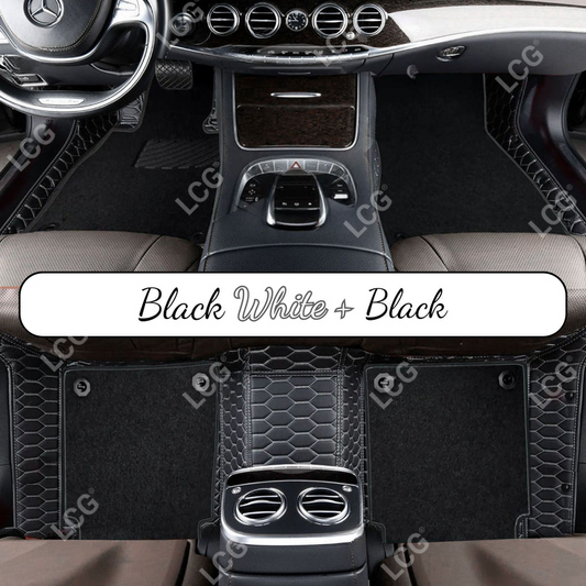 BLACK & RED STITCHING HONEYCOMB BASE DOUBLE LAYER CAR MAT SET
