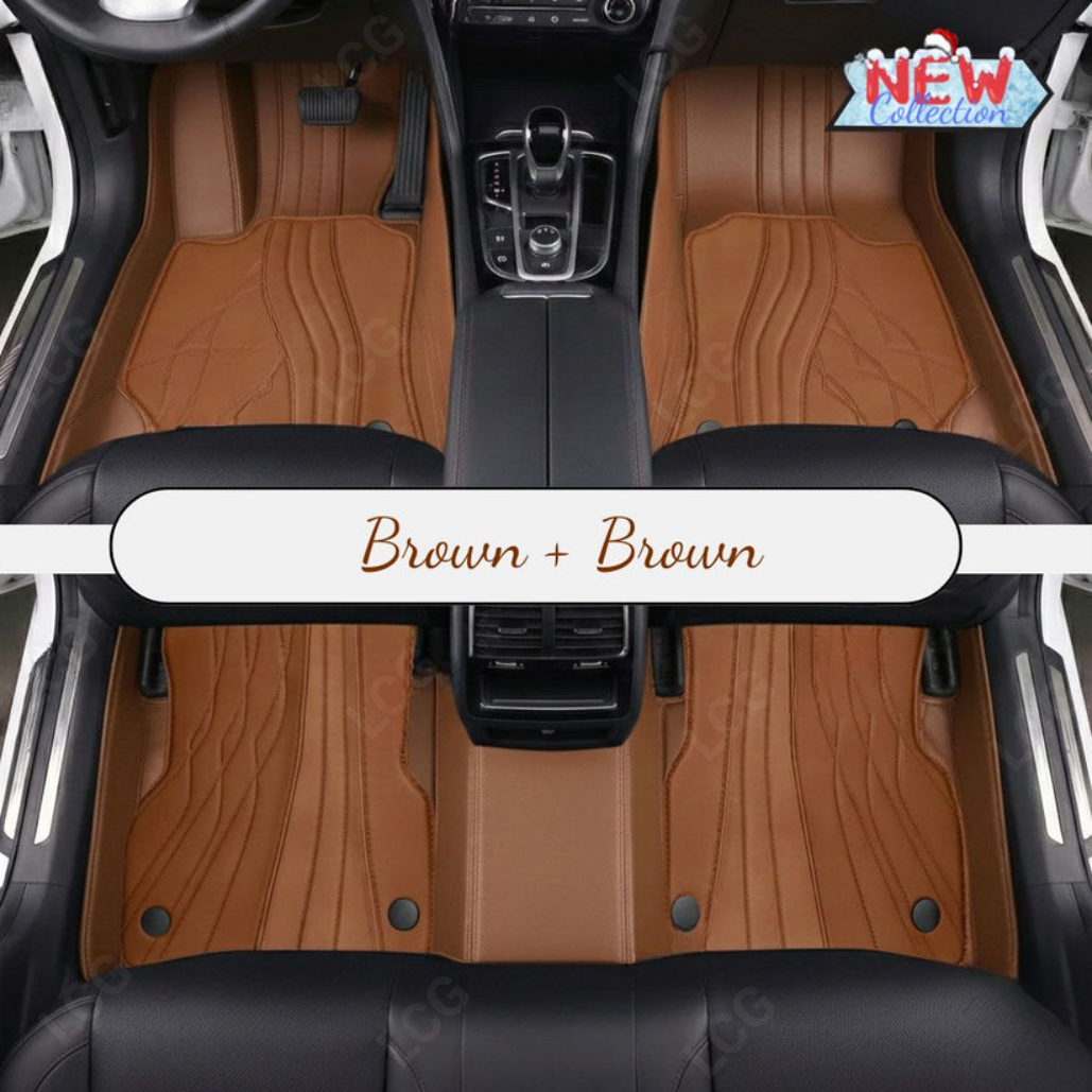 CARAMEL BROWN PATTERN DOUBLE LAYER PREMIUM CAR MATS SET