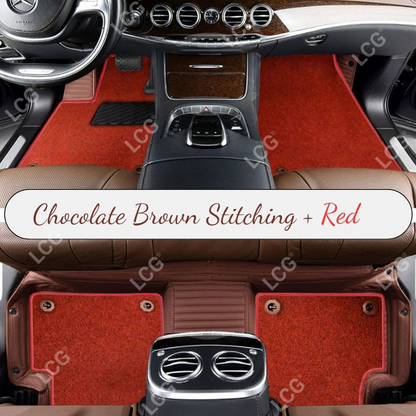 CHOCOLATE BROWN STRIPE BASE WITH RED TOP CARPET DOUBLE LAYER CAR MAT SET
