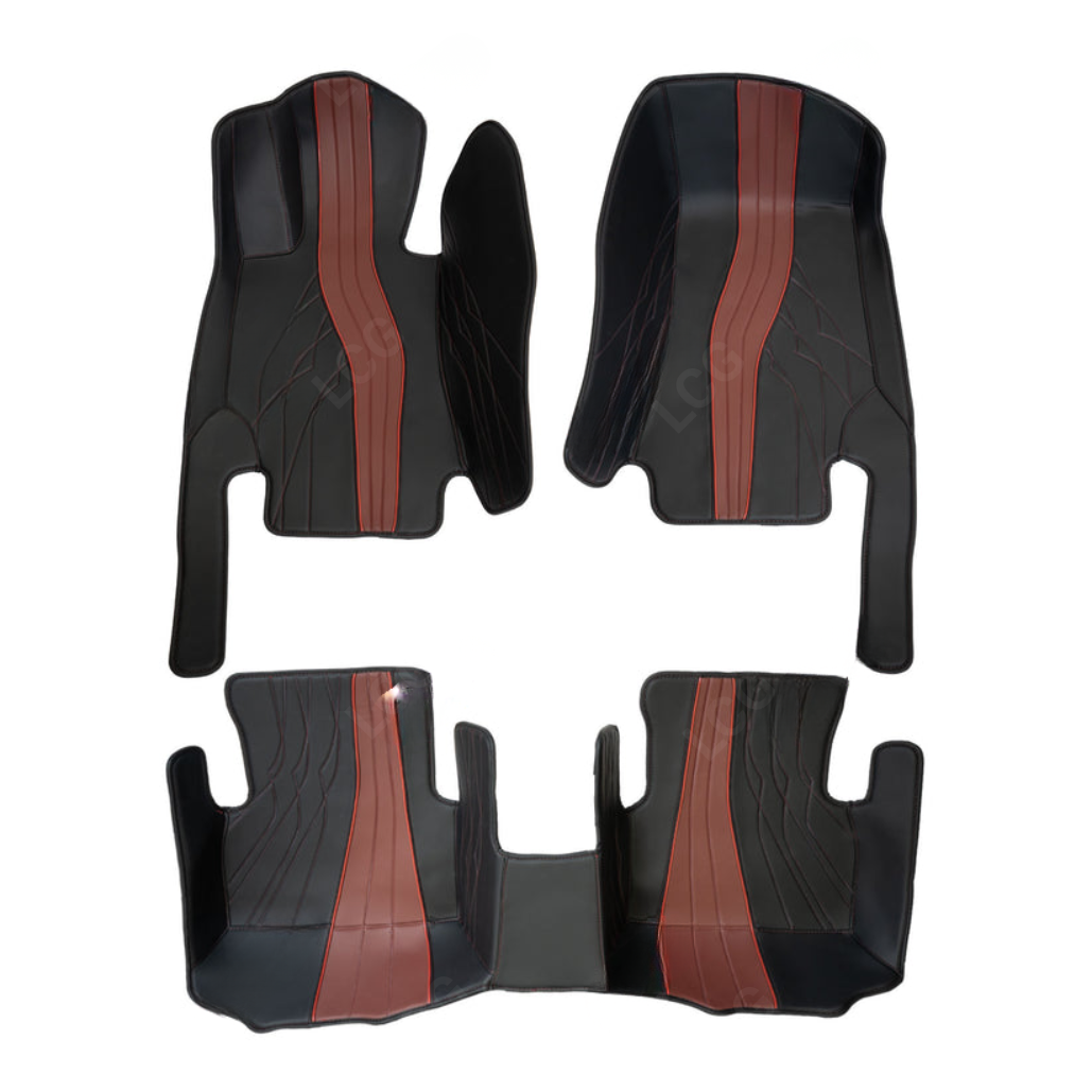 BLACK AND RED PATTERN DOUBLE LAYER PREMIUM CAR MATS SET