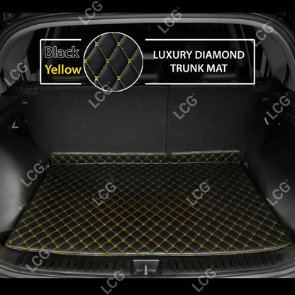BLACK & YELLOW STITCHING DIAMOND LUXURY BASE TRUNK CAR MATS SET