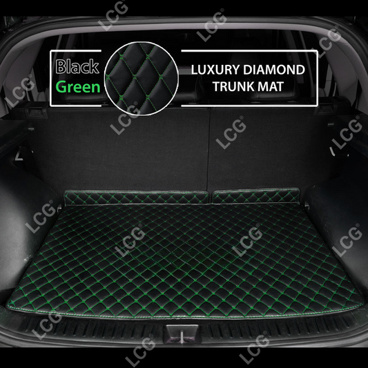 BLACK & GREEN STITCHING DIAMOND LUXURY BASE TRUNK CAR MATS SET