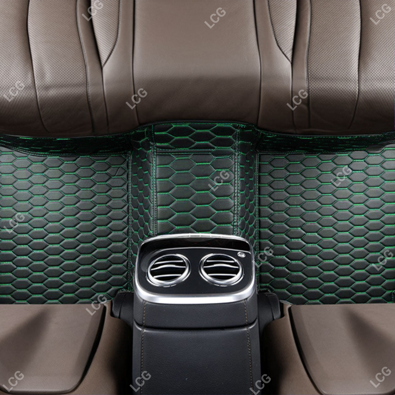 BLACK & GREEN STITCHING HONEY COMB LUXURY CAR MATS SET
