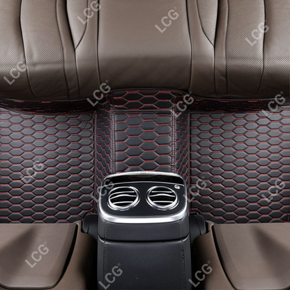 BLACK & RED STITCHING HONEY COMB LUXURY CAR MATS SET