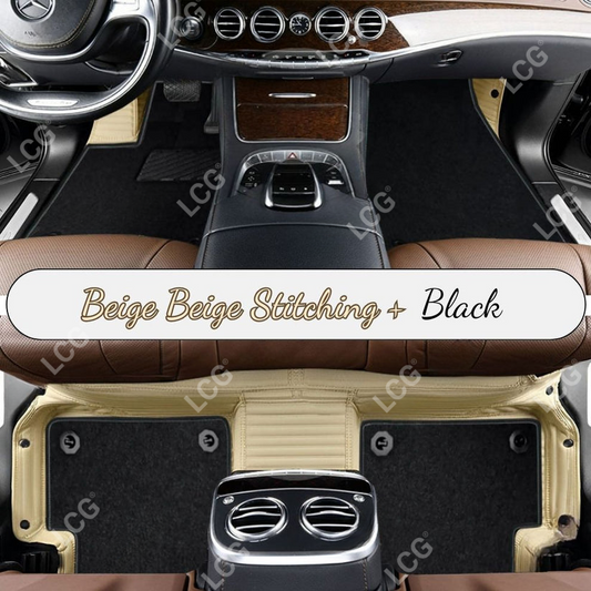 BEIGE STRIPE BASE WITH GRAY TOP CARPET DOUBLE LAYER CAR MAT SET