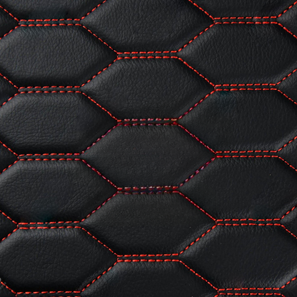 BLACK & RED STITCHING HONEYCOMB LUXURY BASE TRUNK CAR MATS SET