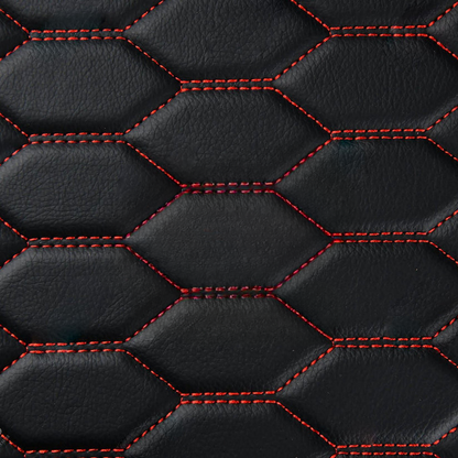 BLACK & RED STITCHING HONEY COMB LUXURY CAR MATS SET