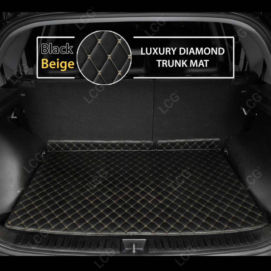 BLACK & BEIGE STITCHING DIAMOND LUXURY BASE TRUNK CAR MATS SET