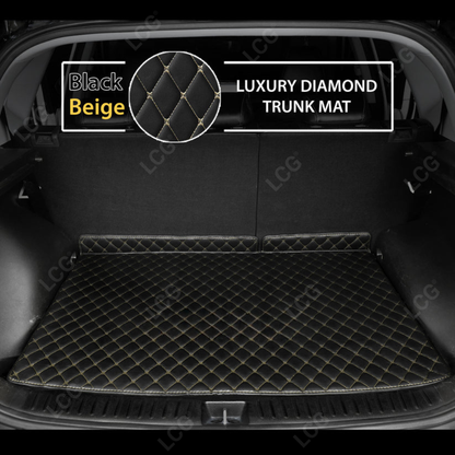 BLACK & BEIGE STITCHING DIAMOND LUXURY BASE TRUNK CAR MATS SET