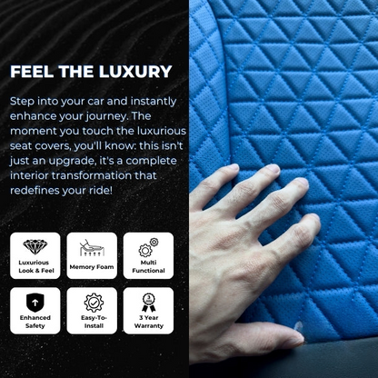 Black & Blue Breathable Waterproof Diamond Pattern Leather Seat Cover for Cars
