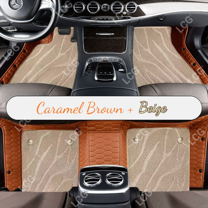CARAMEL BROWN HONEYCOMB BASE WITH BEIGE TOP CARPET DOUBLE LAYER GALAXY CAR MAT SET