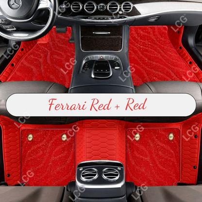 FERRARI RED HONEYCOMB BASE WITH RED TOP CARPET DOUBLE LAYER GALAXY CAR MAT SET