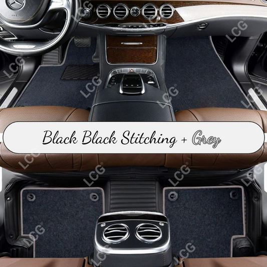 BLACK STRIPE BASE WITH GRAY TOP CARPET DOUBLE LAYER CAR MAT SET