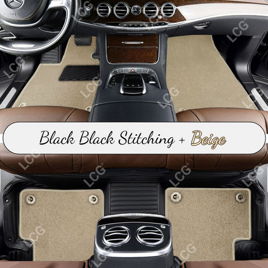 BLACK STRIPE BASE WITH BEIGE TOP CARPET DOUBLE LAYER CAR MAT SET