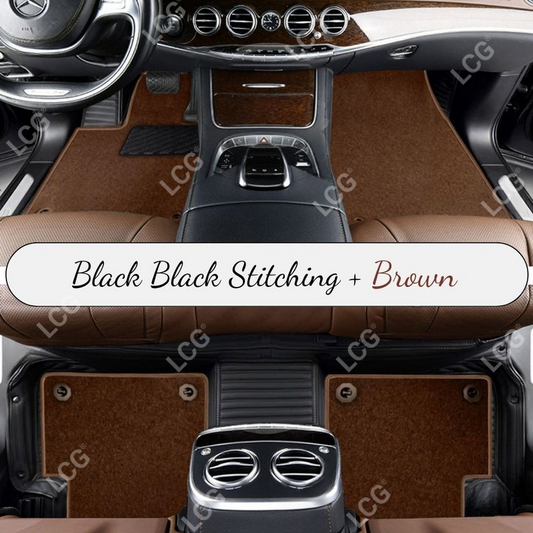 BLACK STRIPE BASE WITH BROWN TOP CARPET DOUBLE LAYER CAR MAT SET
