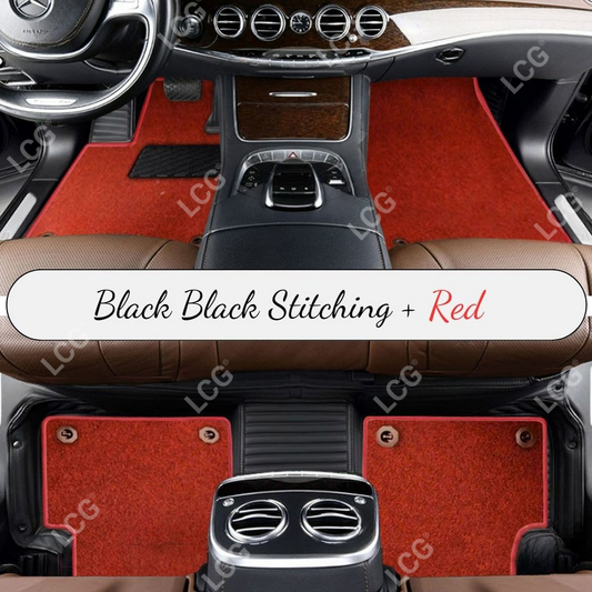 BLACK STRIPE BASE WITH RED TOP CARPET DOUBLE LAYER CAR MAT SET