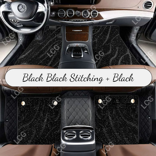 BLACK & BLACK STITCHING DIAMOND BASE WITH BLACK TOP CARPET DOUBLE LAYER GALAXY CAR MAT SET