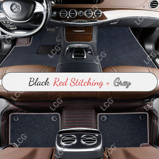 BLACK & RED STITCHING STRIPE BASE WITH GRAY TOP CARPET DOUBLE LAYER CAR MAT SET