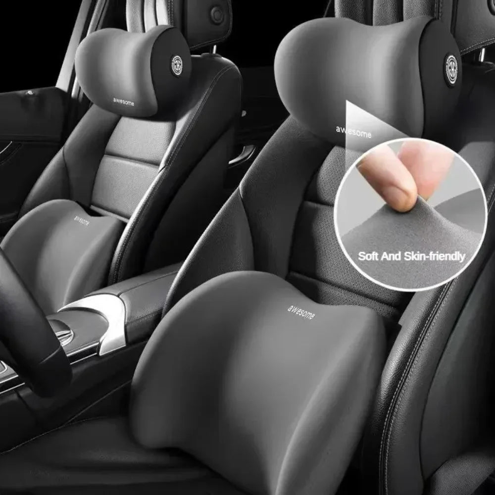 Memory Foam Car Neck Pillow – Ergonomic Headrest & Lumbar Support Cushion with Washable Cover