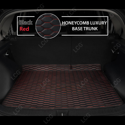 BLACK & RED STITCHING HONEYCOMB LUXURY BASE TRUNK CAR MATS SET