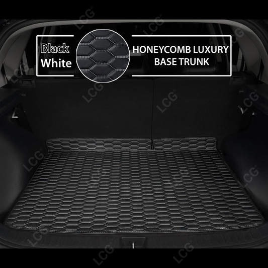 BLACK & WHITE STITCHING HONEYCOMB LUXURY BASE TRUNK CAR MATS SET