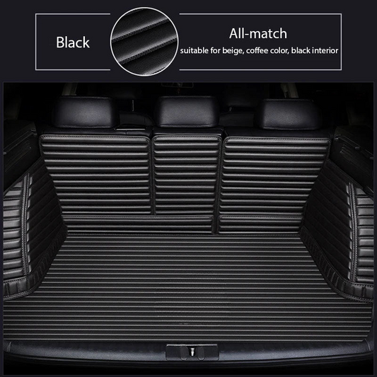 BLACK & BLACK STITCHING 3D SERIES STRIPE LUXURY TRUNK CAR MATS SET