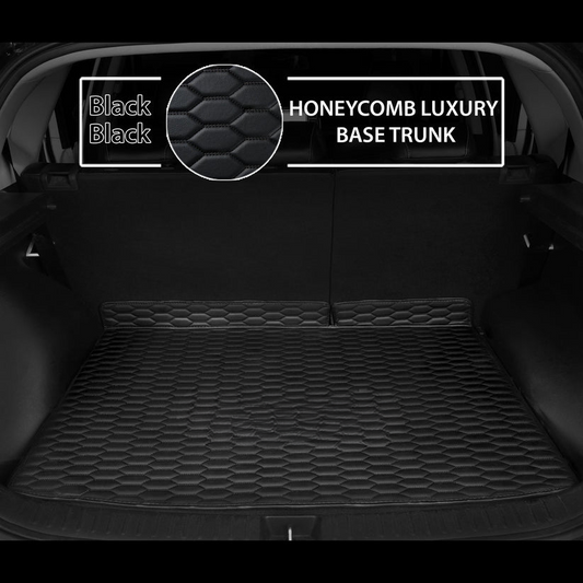 BLACK & BLACK STITCHING HONEYCOMB LUXURY BASE TRUNK CAR MATS SET