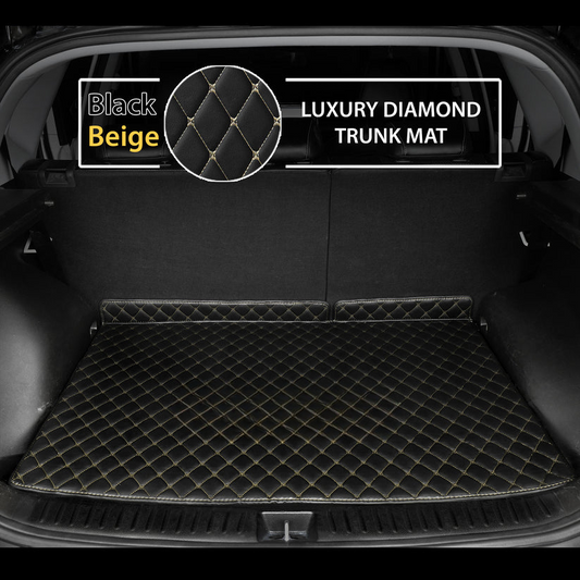 BLACK & BEIGE STITCHING DIAMOND LUXURY BASE TRUNK CAR MATS SET