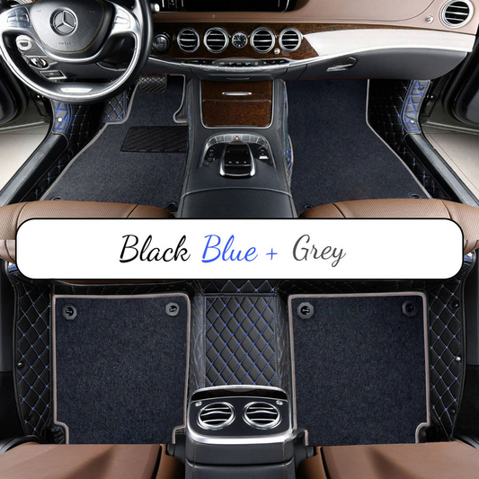 BLACK & BLUE STITCHING DIAMOND BASE WITH GRAY TOP CARPET DOUBLE LAYER CAR MAT SET