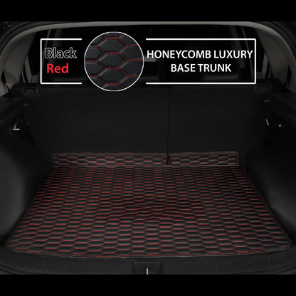 BLACK & RED STITCHING HONEYCOMB LUXURY BASE TRUNK CAR MATS SET