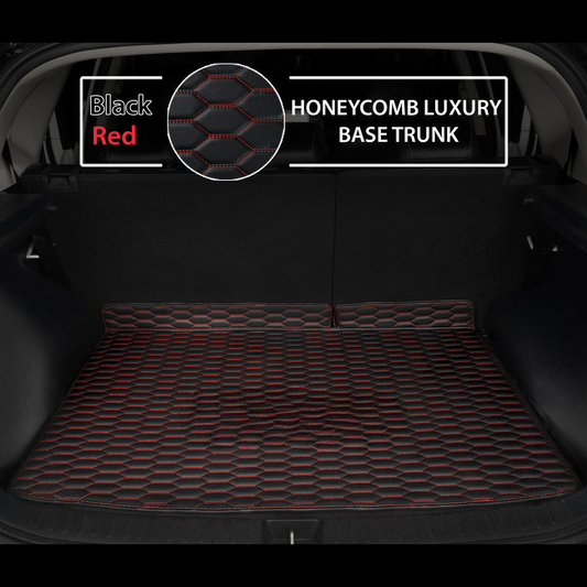 BLACK & RED STITCHING HONEYCOMB LUXURY BASE TRUNK CAR MATS SET