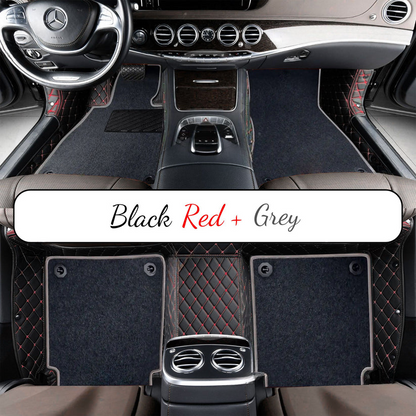 BLACK & RED STITCHING DIAMOND BASE WITH GRAY TOP CARPET DOUBLE LAYER CAR MAT SET