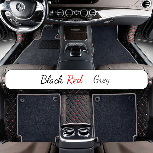 BLACK & RED STITCHING DIAMOND BASE WITH GRAY TOP CARPET DOUBLE LAYER CAR MAT SET