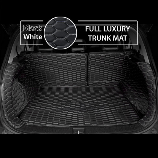 BLACK & WHITE STITCHING 3D SERIES HONEY COMB LUXURY TRUNK CAR MATS SET