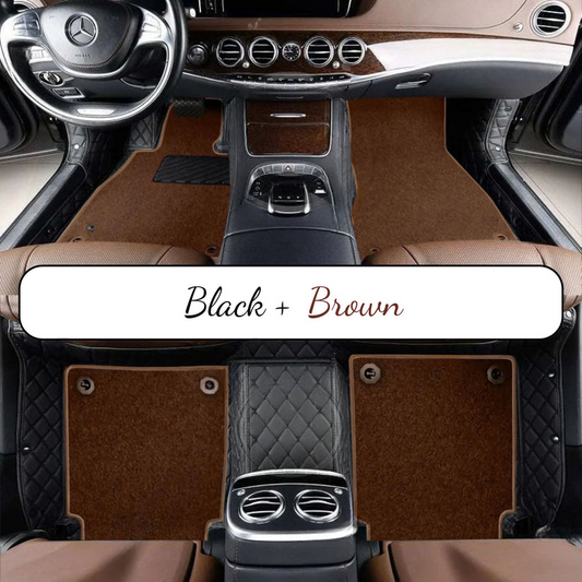 BLACK & BLACK STITCHING DIAMOND BASE WITH BROWN TOP CARPET DOUBLE LAYER CAR MAT SET