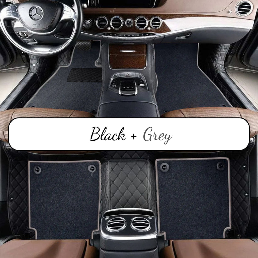 BLACK & BLACK STITCHING DIAMOND BASE WITH GRAY TOP CARPET DOUBLE LAYER CAR MAT SET